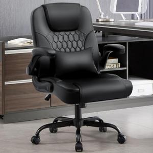 Executive Office Chair PU,Leather Office Chair with Wheels,360° Swivel Rolling Chair with Padded Arms,Ergonomic Computer Chair with Lumbar Support for Short People Use(Black), Standard