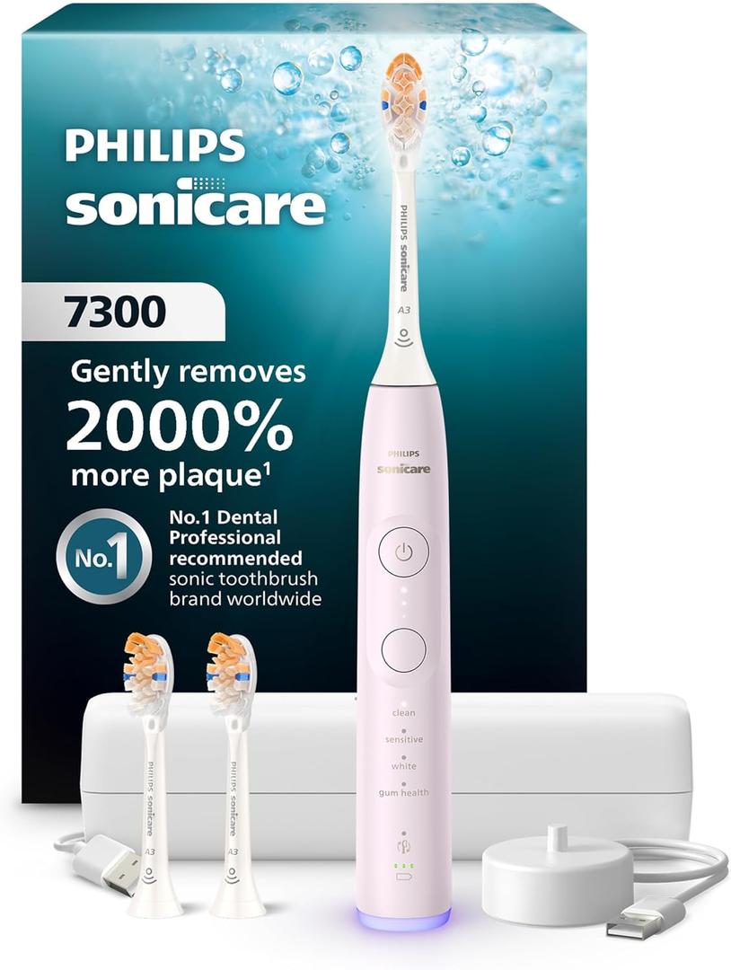 Philips Sonicare 7300 Series Electric Toothbrush  NextGeneration Sonicare Technology, Pressure Sensor, 12 Brushing Settings, SmarTimer, 21Day Runtime, Travel Case, Light Pink, HX7422/04