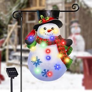 Lighted Christmas Garden Flag for Outside, 8 Modes Led Snowman Yard Flags 12x18 Double Sided, Winter Outdoor Decorations for Home Porch Patio (Snowman-12x18)