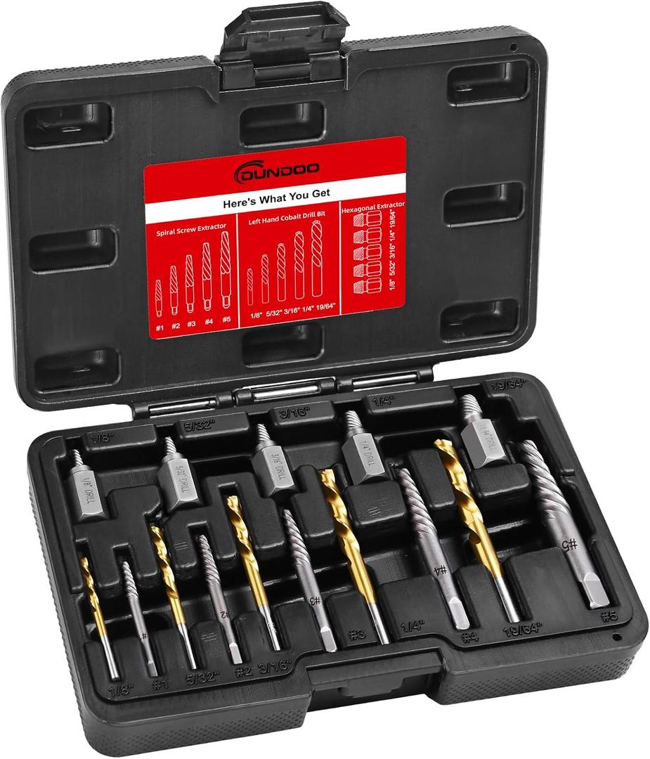 15Pcs Screw Extractor Set, Easy Out Extractor Set, Left Hand Drill Bit Hex Head Extractor, Cobalt HSS Steel Kit for Stripped Screws and Broken Bolts