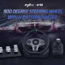 PXN V9 Steering Wheel for PC, PS4, Xbox, Switch - Universal Usb Sim Racing Wheel, APP, 270/900 Adjustable, 3 Pedals & Shifter Full Bundle(Black)