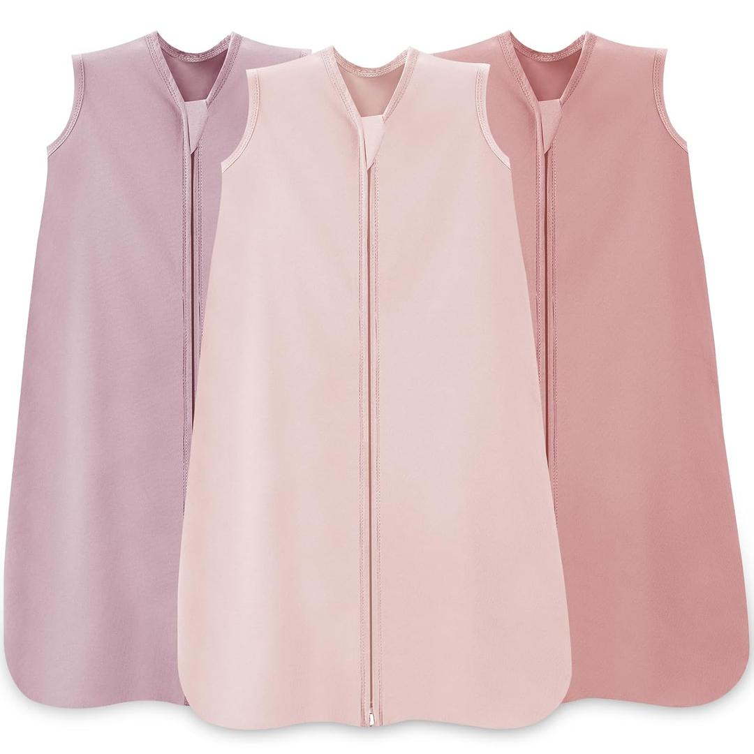 Baby Sleep Sack 12-18 Months Baby Wearable Blanket 100% Cotton TOG 0.5 2-Way Zipper Newborn Sleeping Bag, 3 Pack Comfy Lightweight Sleep Sacks for Babies (Large, Pink)