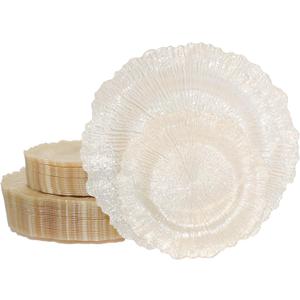 U-QE 60PCS Clear Coffee Plastic Plates - Clear Brown Plastic Plates Disposable Heavy Duty - Disposable Plates for Party Including 30PCS 10'' Dinner & 30PCS 7'' Dessert