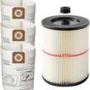 17816 Filter for Craftsman Shop Vac Filter 5/6/8/12/16 Gallon Wet/Dry Vac Filter with 3-Pack CMXZVBE38749 Dust Collection Bags for Craftsman Vacuum Filter 16 to 20 Gallon Shop Vacuum Cleaner