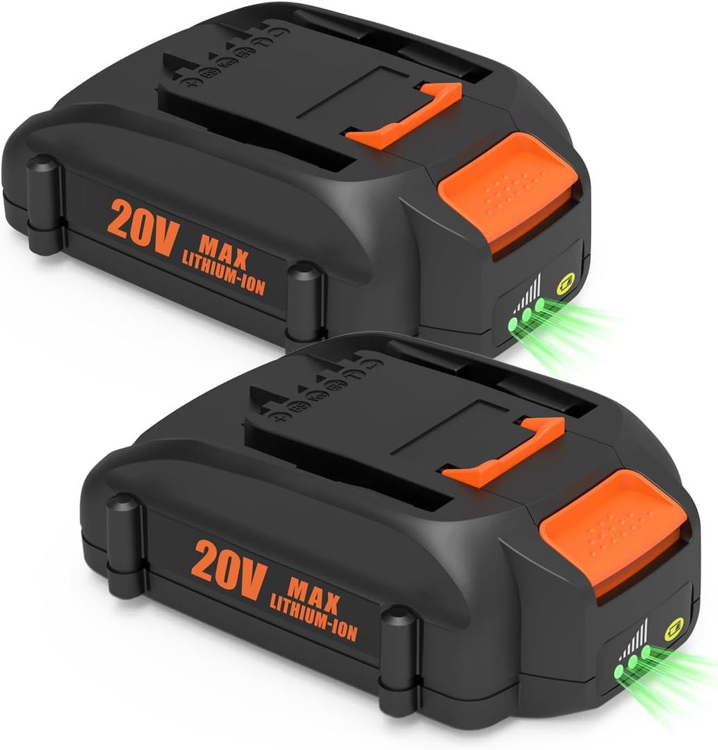 Cabeattee 2pack 3.0ah WA3525 Replacement for Worx 20V Battery Power Share for WA3575 WA3525 WA3520 WG151s WG891 WG155s WG251s WG255s Compatible with Worx Battery 20V