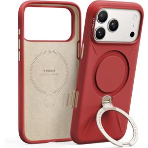 TORRAS Q3 Silicone 360 Spin for iPhone 17 Pro Case with Stand, Fit for MagSafe, Magnetic Ring Kickstand with Camera Control, Liquid Silicone Rubber Soft Phone Case for iPhone 17 Pro 6.3'', Red