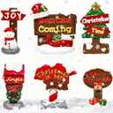 Bbiamsleep 6 Pcs Christmas Village Signs Mini Christmas Village Accessories Figurines with Mailbox Santa Snowmen Signage for Xmas Holiday Landscape Scene Decor
