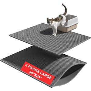 Pieviev 2 Packs Cat Litter Mat Double Layer Waterproof Urine Proof Trapping Mat (30''X24'', Gray)