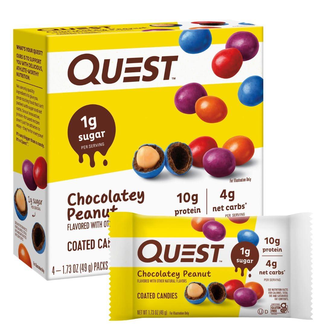 Quest Nutrition Coated Candies, Chocolatey Peanut, 1g Sugar, 10g Protein, 4g Net Carbs, Gluten Free, Keto Friendly, 4 Count BB Date 04/29/26