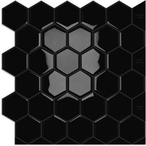 10-Sheet Hexagon Peel and Stick Kitchen Backsplash Tiles,Honeycomb Waterproof Self-Adhesive Wall Tile Stick on Backsplash for Kitchen,RV and Bathroom(Black,12"12")