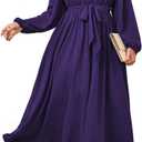 SCOMCHIC Women Plus Size Maxi Dress Long Sleeve Square Neck Wedding Guest Cocktail Belted Elegant Flowy A Line Long Dresses, 2XL