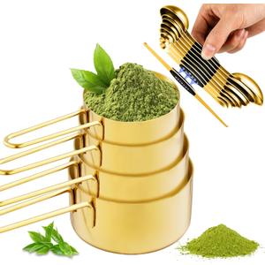 13pcs Gold Stainless Steel Measuring Cups and Spoons Set, Including 8 Double-Sided Magnetic Measuring Spoons Set & 1 Leveler, 4 Metal Measuring Cups, Kitchen Accessories for Cooking & Baking
