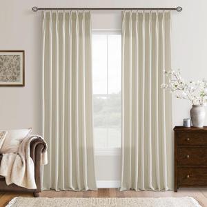 Extra Long Pinch Pleated 132 Inch Beige Linen Curtains 50 Inch Wide 2 Panels Set for High Ceiling Living Room Bedroom Memory Shaped Semi Sheer Pleat Drapes Hooks Rings Light Filtering 2 Story Window