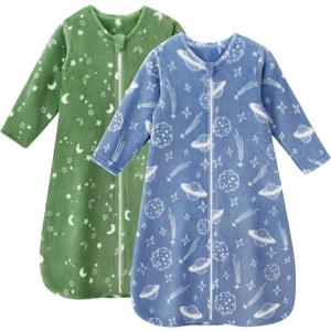 Fleece Baby Sleep Sack 18-24 Months Long Sleeve 2.0 Tog Baby Wearable Blanket with 2-Way Zipper Warm Sleeping Sack for Toddler Infant - XLarge Blue Green Planet