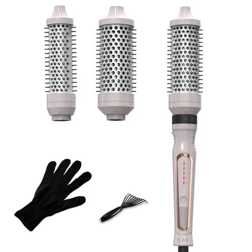 Traveling 60 Mins Auto Off Thermal Brush 3 in 1 Set Ionic Heated Round Curling Create Volume & Smoother Hair Style for Fully Dried Hair Ceramic Fast Heating Curling Iron Brush with Temperature