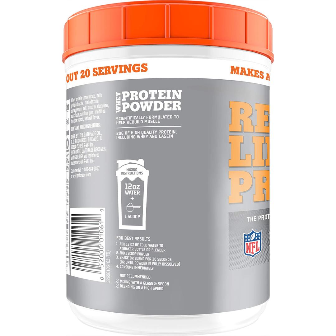 Gatorade Whey Protein Powder, Chocolate, 22.4 Ounce (20 servings per canister, 20 grams of protein per serving) (1.4 Pound (Pack of 1))