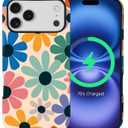 Magnetic Case for iPhone 17 Pro Max,Compatible with MagSafe Hybrid Heavy Duty 2 in 1 Full Body Rugged Shockproof Protection Glossy Case Retro Floral Colorful Daisy