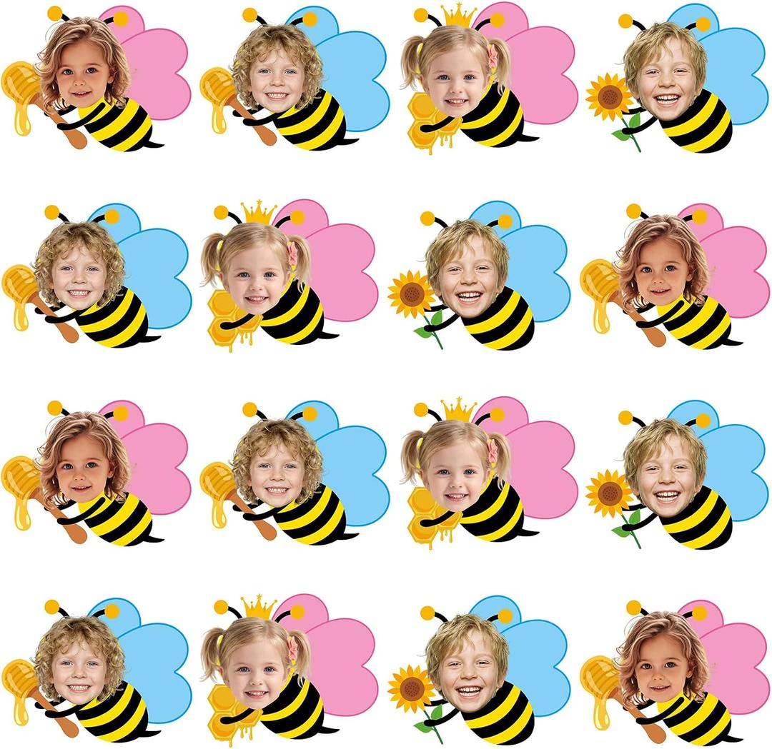 Fuutreo 48 Pcs Honey Bee Cutout for Bulletin Board Decoration with Photo Yellow Cute Bee Paper Cutouts Wall Decor with 100 Pcs Glue Points DIY Craft Photo Classroom Door Party Office