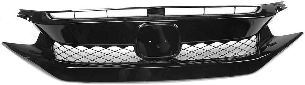 IKON MOTORSPORTS, Front Grille Compatible With 2019-2021 Honda Civic, TR Style Gloss Black Front Grill Grille Mesh Hood Guards ABS Plastic, 2020