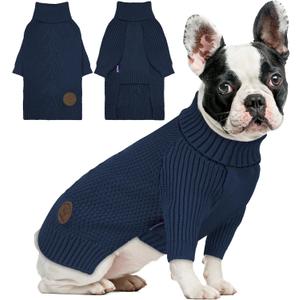 cyeollo Warm Small Dog Sweater, Knit Cold Weather Doggy Sweaters for Small Dogs Boy Pullover Winter Dog Clothes with Turtleneck for Indoor & Outdoor Wear, Navy, M