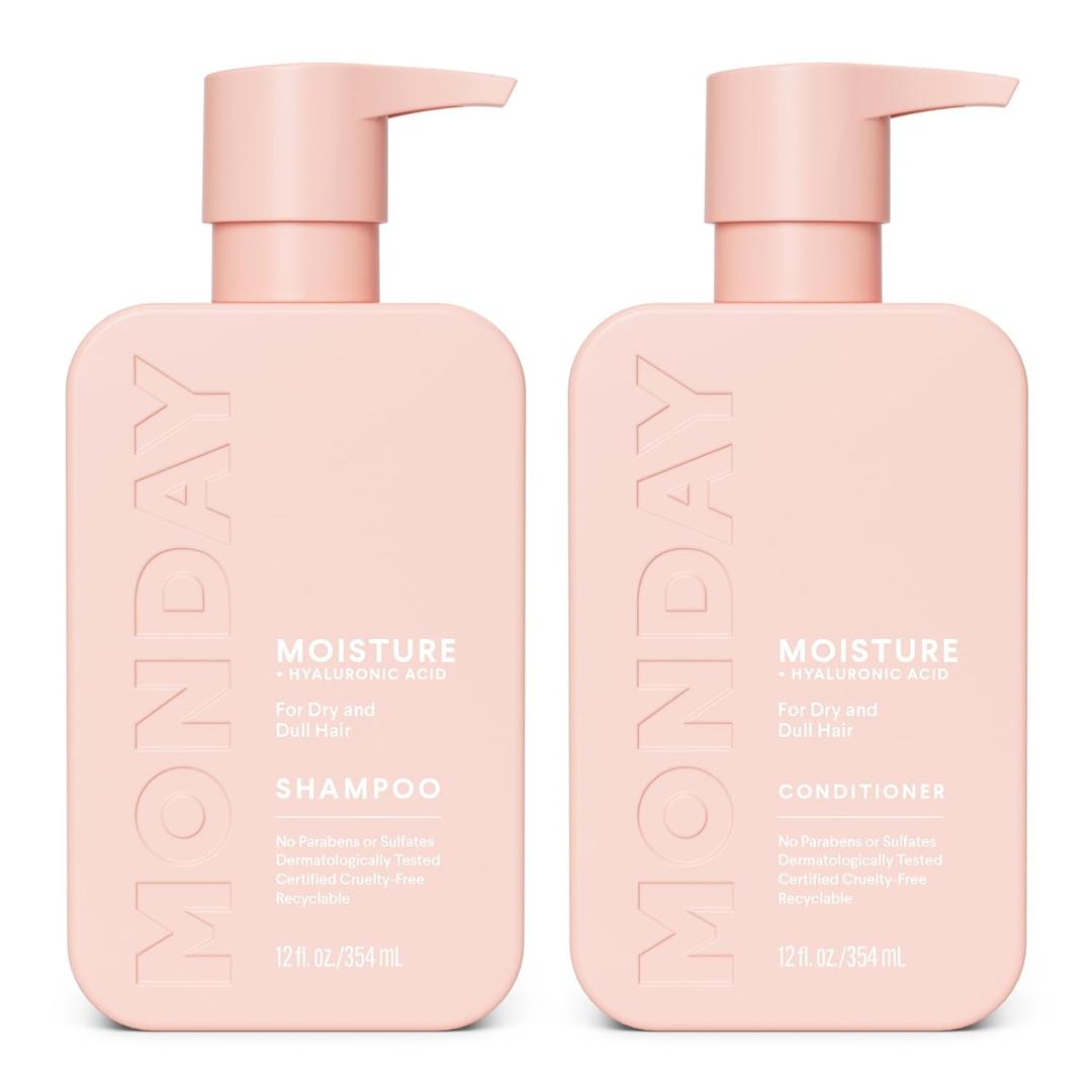 MONDAY HAIRCARE Moisture Shampoo + Conditioner Set for Dry, Coarse, Stressed, Frizzy Hair, Made with Coconut Oil, Rice Protein, Shea Butter and Vitamin E, All Natural, 12 Fl Oz (Pack of 2)