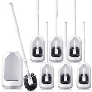 Honeydak 6 Sets Toilet Bowl Brush and Holder Set Bathroom Deep Cleaning Toilet Cleaner Scrubber Under Rim with Curved Bristle for Dead Corner Clean Rv Bowl Brush Scrubber with Caddy
