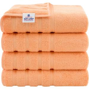 American Soft Linen Luxury 4 Piece Bath Towel Set, 600 GSM 100% Cotton Turkish Bath Towels for Bathroom, 27x54 in Extra Large Bathroom Shower Towels, Malibu Peach