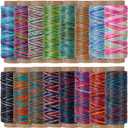 16 Colors Variegated Round Waxed Thread - 0.5mm, 40-Yard Small Spools, Wax Coated 3 Ply Polyester Cord for Handcrafted, Micro Macrame, Jewelry Making, Bracelet Braiding, Beading & Knotting