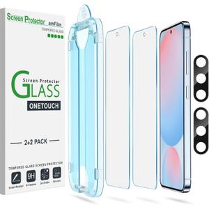 amFilm Auto-Alignment OneTouch for Samsung Galaxy S24 FE 6.7'' Screen Protector + Camera Lens Protector,Tempered Glass,30 seconds Installation, Bubble Free, Case Friendly, Anti-Scratch [2+2 Pack]