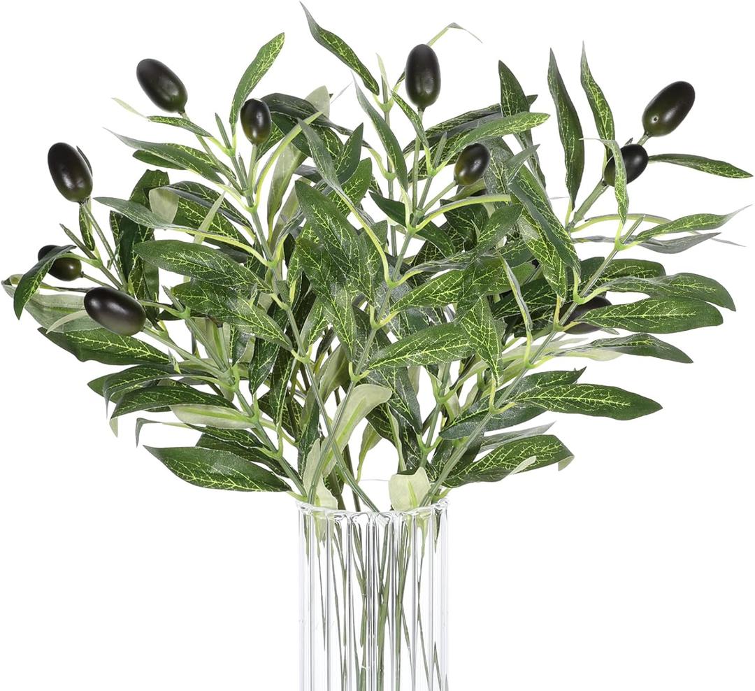 JJUNW 5 Pcs Artificial Plants Olive Tree Branches, 11 Inch Faux Olive Tree 2 Forks Greenery Stems, Faux Leaves Plants for Centerpieces Decor Wedding Greenery Home Party Decor