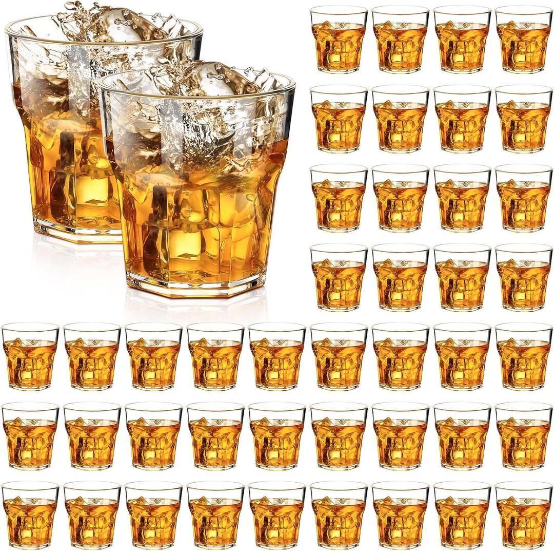 Tioncy 50 Pcs Acrylic Drinking Glasses 3 oz Small Whiskey Glass Clear Shot Glasses Bulk Unbreakable Stackable Mixed Drinkware Mini Beer Mug for Drinking Bars
