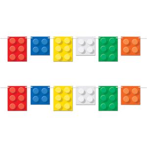 Beistle Set of 2 Building Blocks Pennant Banners, Colorful Construction Birthday Party Decorations, Fun Creative Block Themed Party Decor, 9" x 6'
