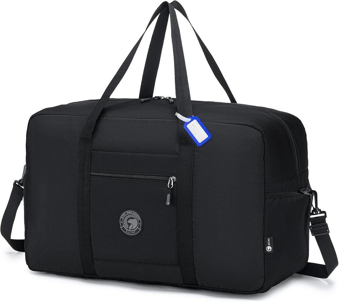 Carry on Bag 22x14x9 Airlines Approved, 48L Canvas Travel Duffel Bags for Men Women Duffle Bag for Airplane Weekender Overnight Gym (Black)