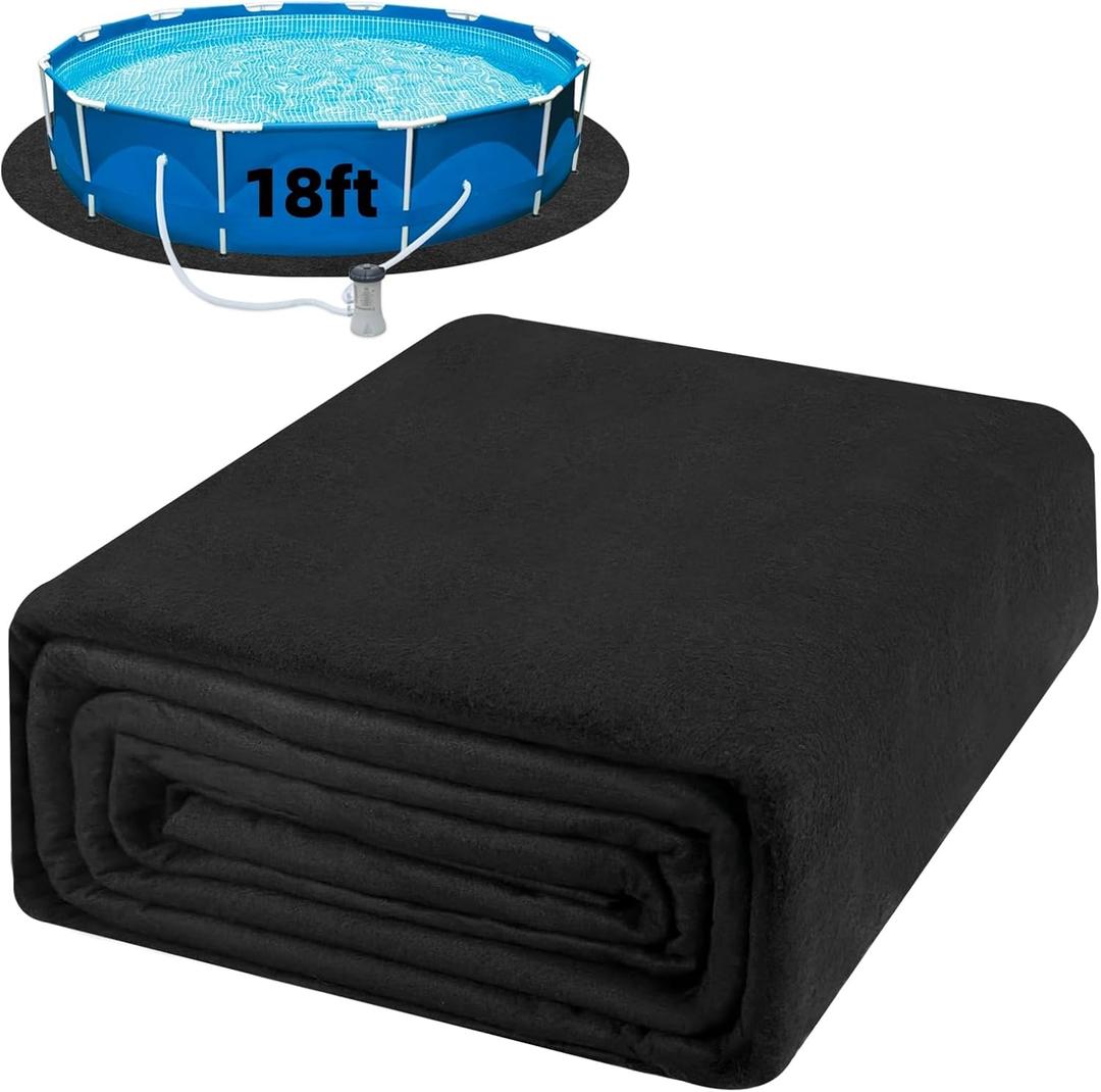 18FT Pool Liner Pad, 18 Foot Round Pool Pads for Above Ground Pool, Pre-Cut Heavy Duty Outdoor Black Swimming Pool Liners for Padding, Thick Pool Mats to Prevent Punctures