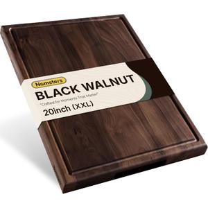 20'' Luxury Black Walnut Wood Large Wooden Cutting Boards for Kitchen, 20"L x 15"W