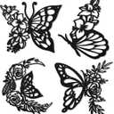 LOYIM 4 Pcs Butterfly Wall Decoration Metal Butterfly Wall Decor Metal Leaf Wall Art Moon Phases Floral Boho Wall Hanging Home Flower Appearance for Bedroom Living Room Home Indoor (Black,Graceful)