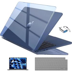 EooCoo Compatible with MacBook Air 13 inch Case M5 2026-2022 M4 M3 M2 Model A3449 A3240 A3113 A2681, Mac Air 13.6 inch Hard Shell & Keyboard Cover & Screen Film & Type-C, Crystal Midnight