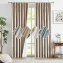 Randall Oatmeal Tan Textured Linen 100% Blackout Pinch Pleat Drape - Solid Color Modern Style Back Tab & Ring Hooks Thermal Insulated Curtains for Living Room, Dining & Bedroom 90 Inch Length 2 Panels