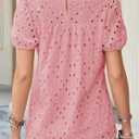 Falechay Womens Summer Tops Round Neck Hook Flower Casual Blouses for Women Dressy Casual Embroidered Eyelet Swiss Dot Babydoll Clothing Pink S (Pink, S)