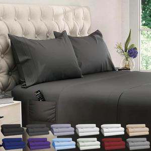 DREAMCARE Twin XL Sheet Sets - 4pc Cooling Sheets XL Twin Sheets - Twin XL Sheets up to 21 Deep Pocket  Hotel Luxury Extra Long Bed Sheets 100% Brushed Microfiber with Side Pocket - Gray