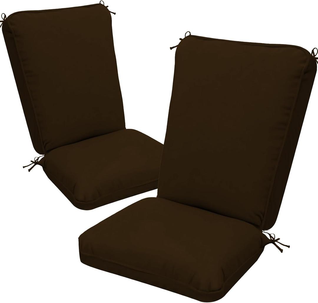2 Pack Adirondack Chair Cushions, Waterproof & Fade-Resistant Outdoor Rocking Chair Cushion Set, Removable Seat Pads with Ties for High Back Dining or Patio Chairs, Brown