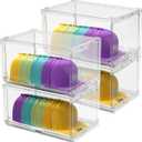 4 Pack Large Hat Organizer Box, Stackable Clear Baseball Caps Holder Box Containers with Sliding Door for Hats Snapback Cap Storag, Hat Rack Display Case, Holds 20 Hats Each -Clear
