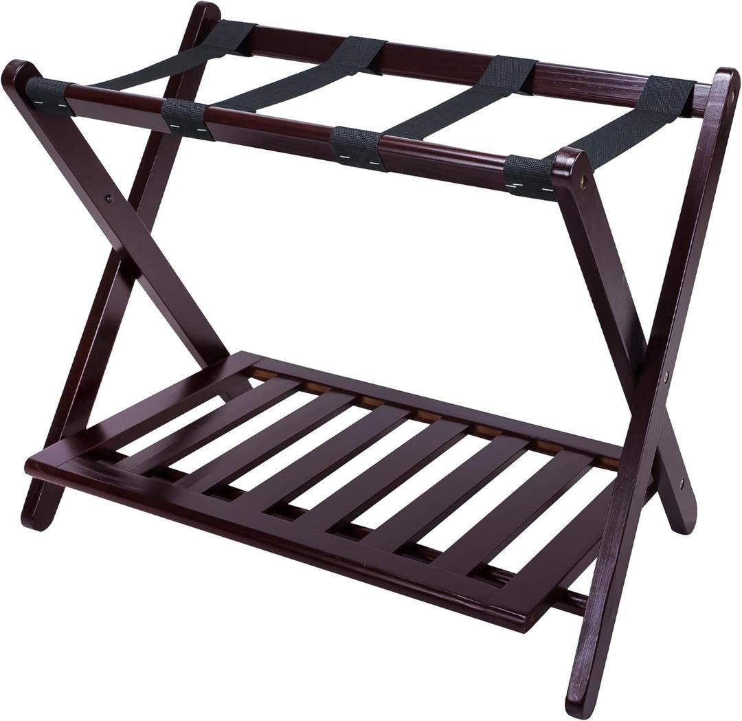 Casual Home Luggage Rack with Shelf, Espresso