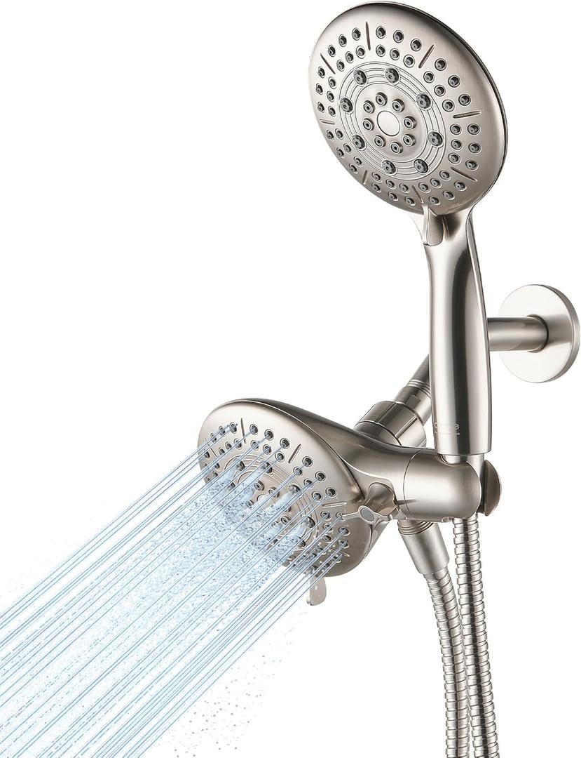 Cobbe Dual Shower Head Combo, 2-in-1 Water Saving System with 59-Inch Stainless Steel Hose, 1.8 GPM Rainfall and Handheld Spray, 3-Way Diverter with Anti-Swivel Lock Nut, Brushed Nickel