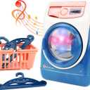 deAO Washing Machine Toy for Kids Dollhouse Furniture Pretend Play Household Appliance Realistic Sounds with Lights Laundry Play Set with Rotatable Roller for Children Birthday Present