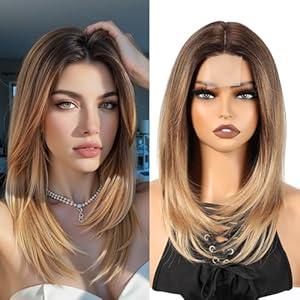 Purshine Ombre Honey Blonde Wig for Women, Long Straight Layered Style with Natural-Looking Middle Part, Heat Resistant Synthetic Wig for Daily Use