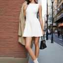 Women's Sexy Boat Neck Mini Dresses Sleeveless Ruffle Hem Party Short Dress (White, L)