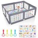 Premium Baby Playpen with Mat, 71x60 Inches Extra Large Playpen for Babies and Toddlers, Indoor & Outdoor Activity Center, Safety Baby Play Pen with Gate Prints