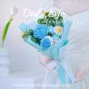 Crochet Flowers Rose Artificial Flower, Handmade Crochet Flowers Bouquet,Crochet Knitted Flowers Gifts for Mom Lover Friend Home Decor,for Girlfriend Mothers Day Birthday Home Decor (Blue)