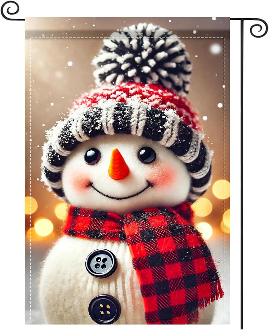 Nuxovilar Winter Garden Flag Double Sided Flags Decorations For OutsideWinter Holiday Decorative Flag Xmas Yard Outdoor Gardens Polyester (Snowman Type J,11.81 X 39.37 Inches) (CU00980)